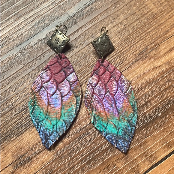 Jo Hurta Jewelry - Jo Hurta Hand Painted Leather Feather Earrings